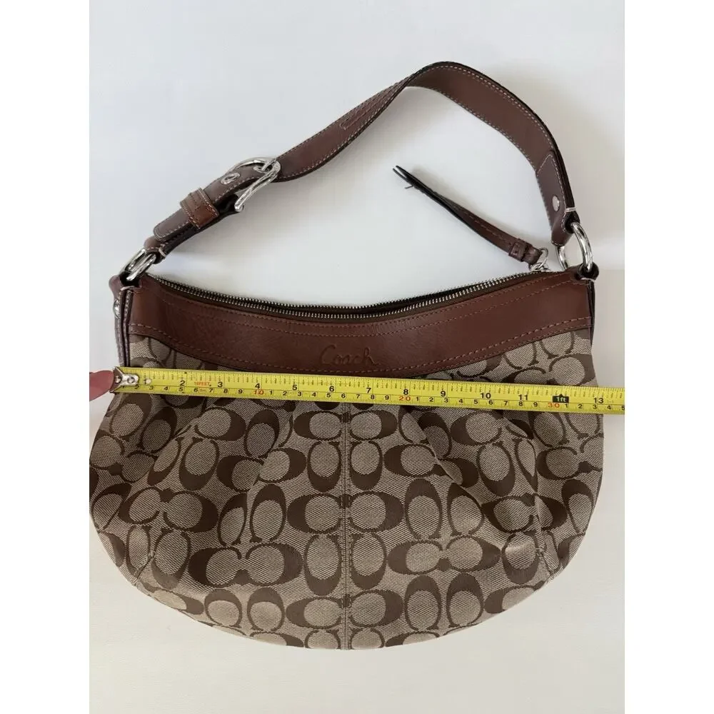 Coach Soho F13740 Signature Pleated Hobo Shoulder Bag Brown Jacquard Y2K